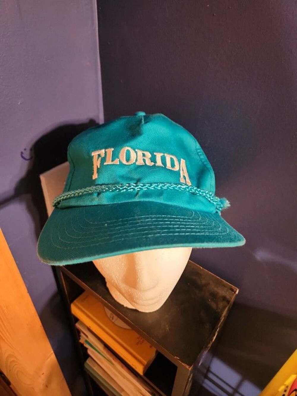 Vintage 90s Florida Script Embroidered Rope Hat - Retro Teal Snapback Cap